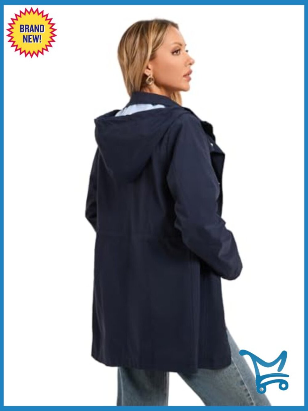 Waterproof Rain Jacket with Hood Lightweight Windbreaker Long Coat - Picture 2 of 7